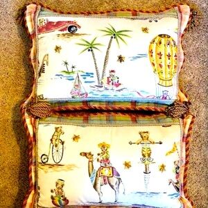 NWT Pair SWEET DREAMS Designer Pillows "Teddy Bears in Action" MSRP $475/pr